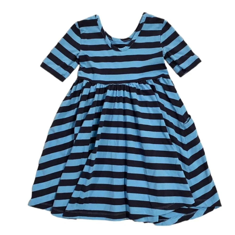 Hanna Andersson Sz 100 (4) Blue & Navy Striped Twirl Dress